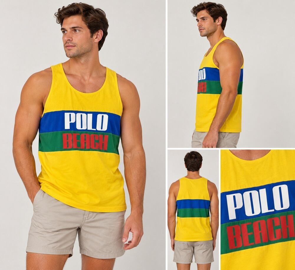 Polo Ralph Lauren Polo Beach Tank Top Men’s Colorblock Yellow Blue Green Retro